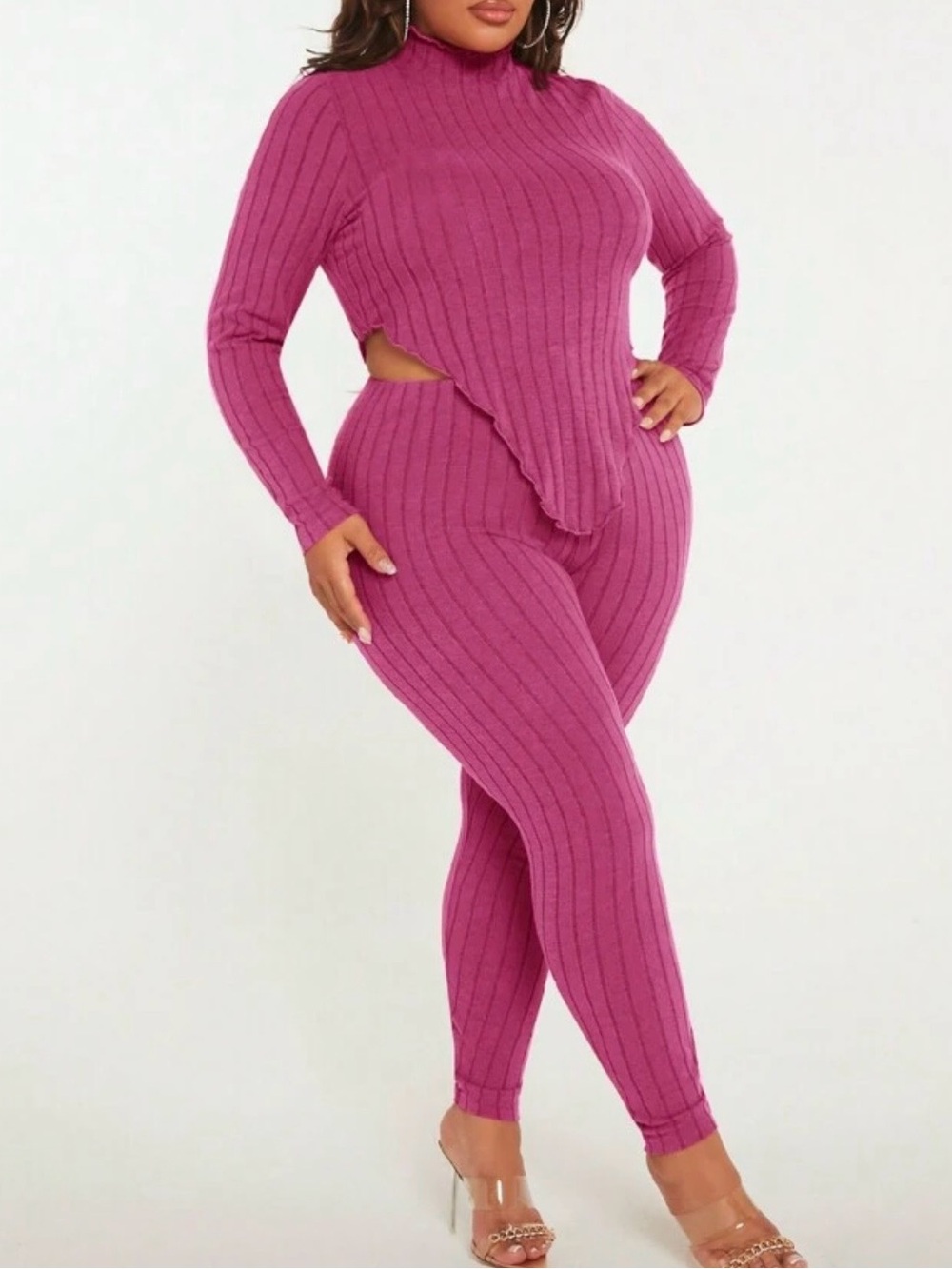 Ribbed Pink Two-Piece Loungewear Set